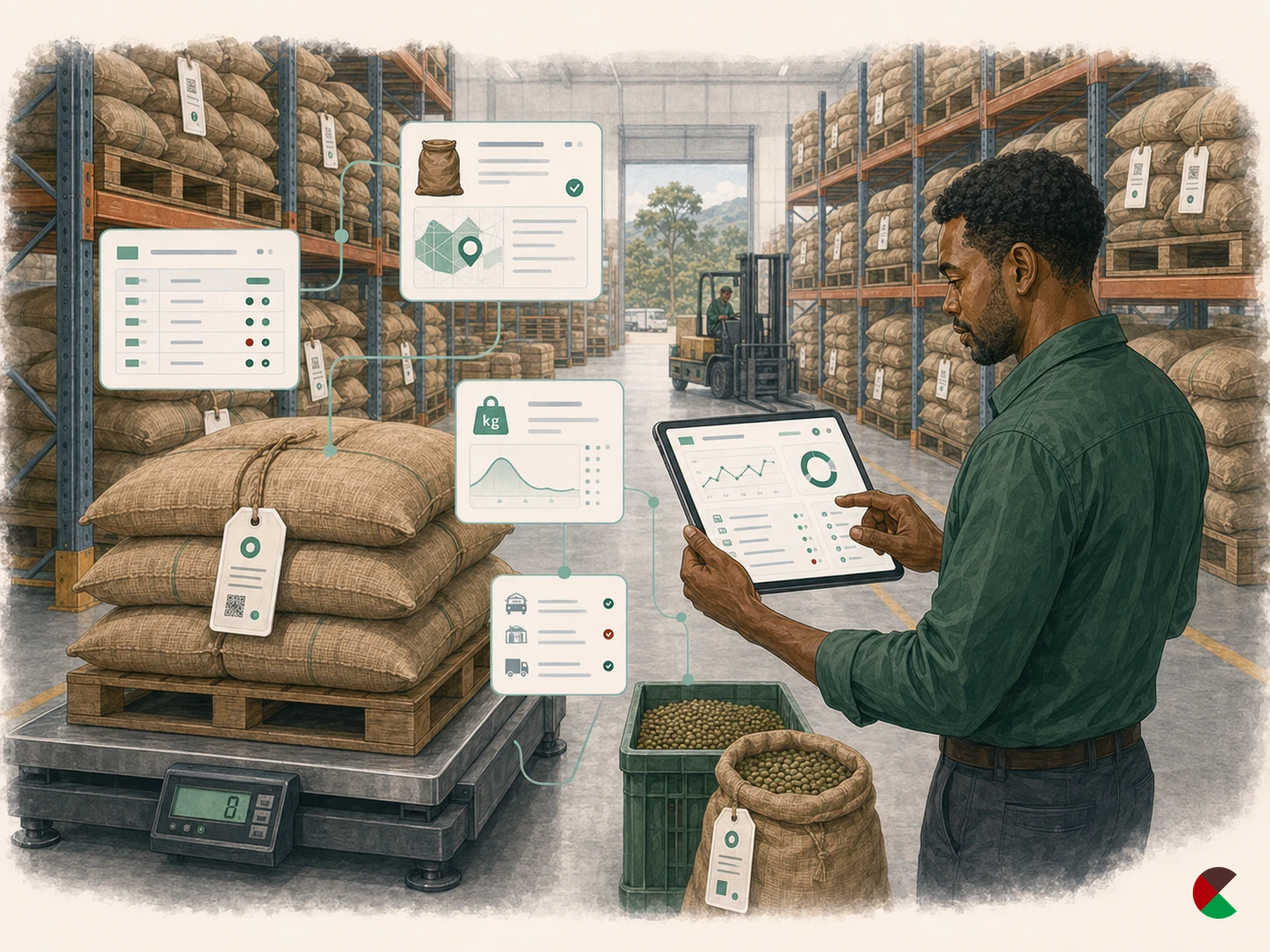 Coffee stock and warehouse workflow